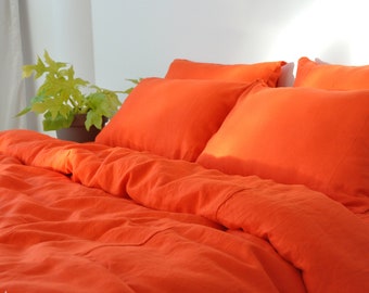 Bright orange linen pillowcase Linen Pillow cover King Queen Standard Euro Decoraive Toddler, Custom size Envelope closure