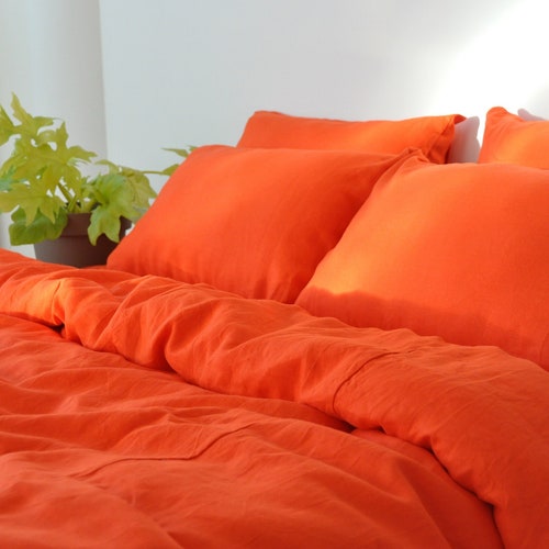 Bright Orange Linen Pillowcase / Linen Pillow Cover / King Etsy