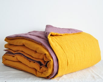 70 colors double sided linen comforter Softened medium weight linen Wool cotton sintepon linen insert duvet Yellow purple blanket