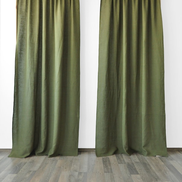 Green Linen Curtains Etsy