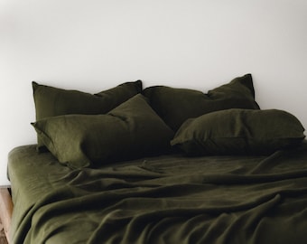 Dark olive linen flat sheet 1 Flat sheet Softened linen sheet Stonewashed linen Linen bedsheet Farmhouse decor   Khaki flat sheet