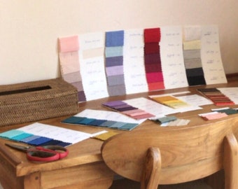 85 colors linen home textile fabric samples True Things Linen fabric swatch Waffle printed linen fabric samples Fabric scraps palette