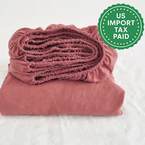 Rust pink linen fitted sheet 1 Fitted sheet Softened linen sheet Stonewashed linen Linen bedsheet Pink fitted sheet washed linen
