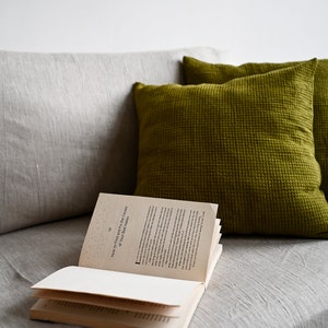 Olive waffle linen pillow cover Softened Linen pillowcase Decorative Custom size pillowcase in Olive Zipper closure type