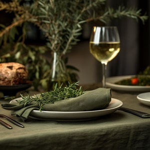 Dark olive round linen tablecloth Christmas theme rectangle square tablecloth Olive rustic linen table cloth Stonewashed linen Custom sizes image 9