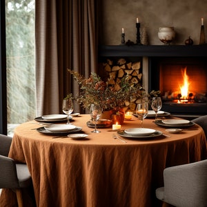 Cinnamon round linen tablecloth Christmas theme rectangle square tablecloth Brown rustic linen table cloth Stonewashed linen Custom sizes