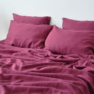 Raspberry linen pillowcase King Queen Standard Euro Decorative Toddler, Body, Australian, Custom size Envelope closure