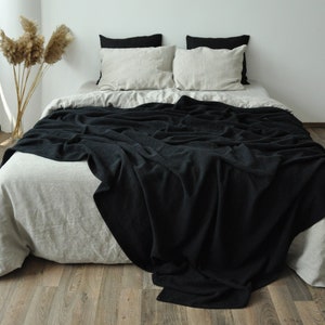 Black waffle linen coverlet Heavy weight linen Waffle throw blanket Linen bed cover Twin Full Double Queen King