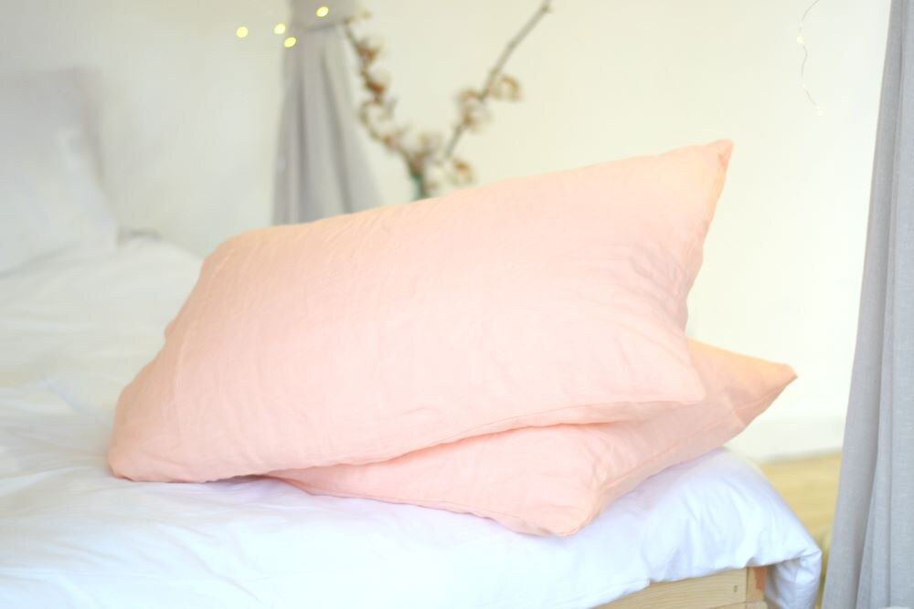 Peach linen pillowcase / Peach pillow cover / King Queen Etsy