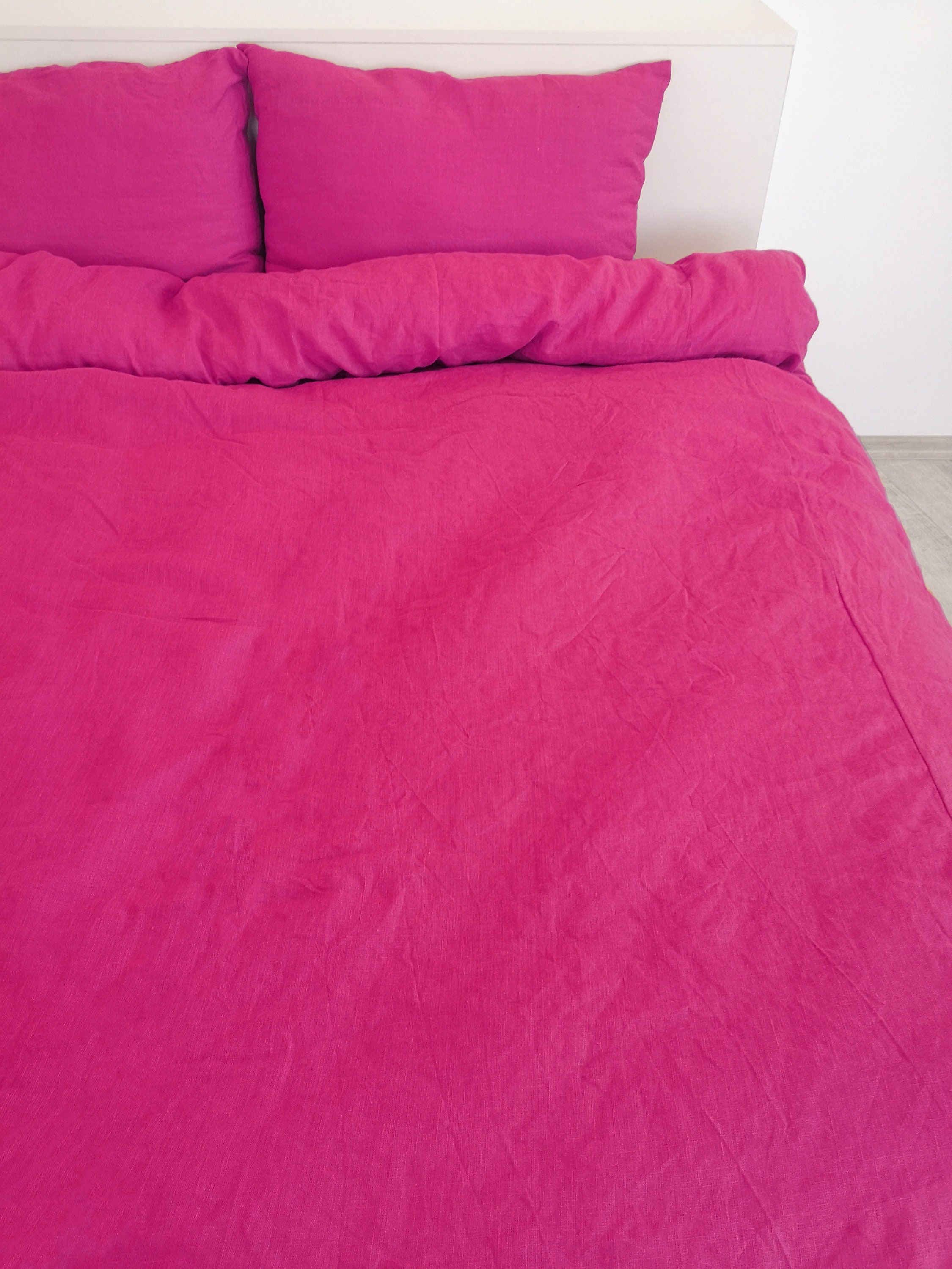 Fuchsia linen pillowcase / Bright Pink pillow cover / King Etsy