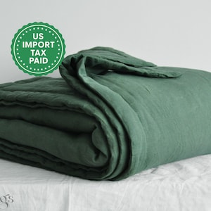 Pine green and other colors linen comforter Softened medium weight linen  Cotton sintepon linen insert duvet Emerald green blanket