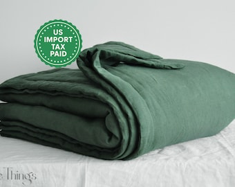 Pine green and other colors linen comforter Softened medium weight linen  Cotton sintepon linen insert duvet Emerald green blanket