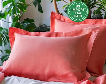 Coral linen Oxford sham Coral sham pillow cover King Queen Standard Euro Decorative Lumbar, Custom size Envelope closure