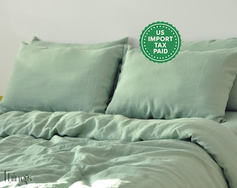 Sage green linen pillowcase King Queen Standard Euro Square Decorative, Toddler, Body, Lumbar, Custom size Envelope closure