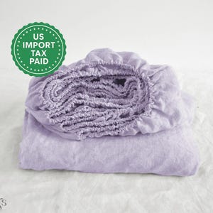 Sábana bajera de lino lila 1 Sábana bajera Sábana de lino suavizado Lino lavado a la piedra Sábana de lino Sábana bajera rosa
