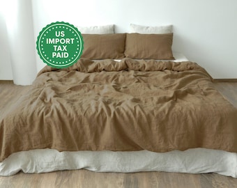 Taupe linen duvet cover 1 duvet cover Softened linen Comforter cover Quilt cover Coconut buttons   Ribbon ties  Hidden closure