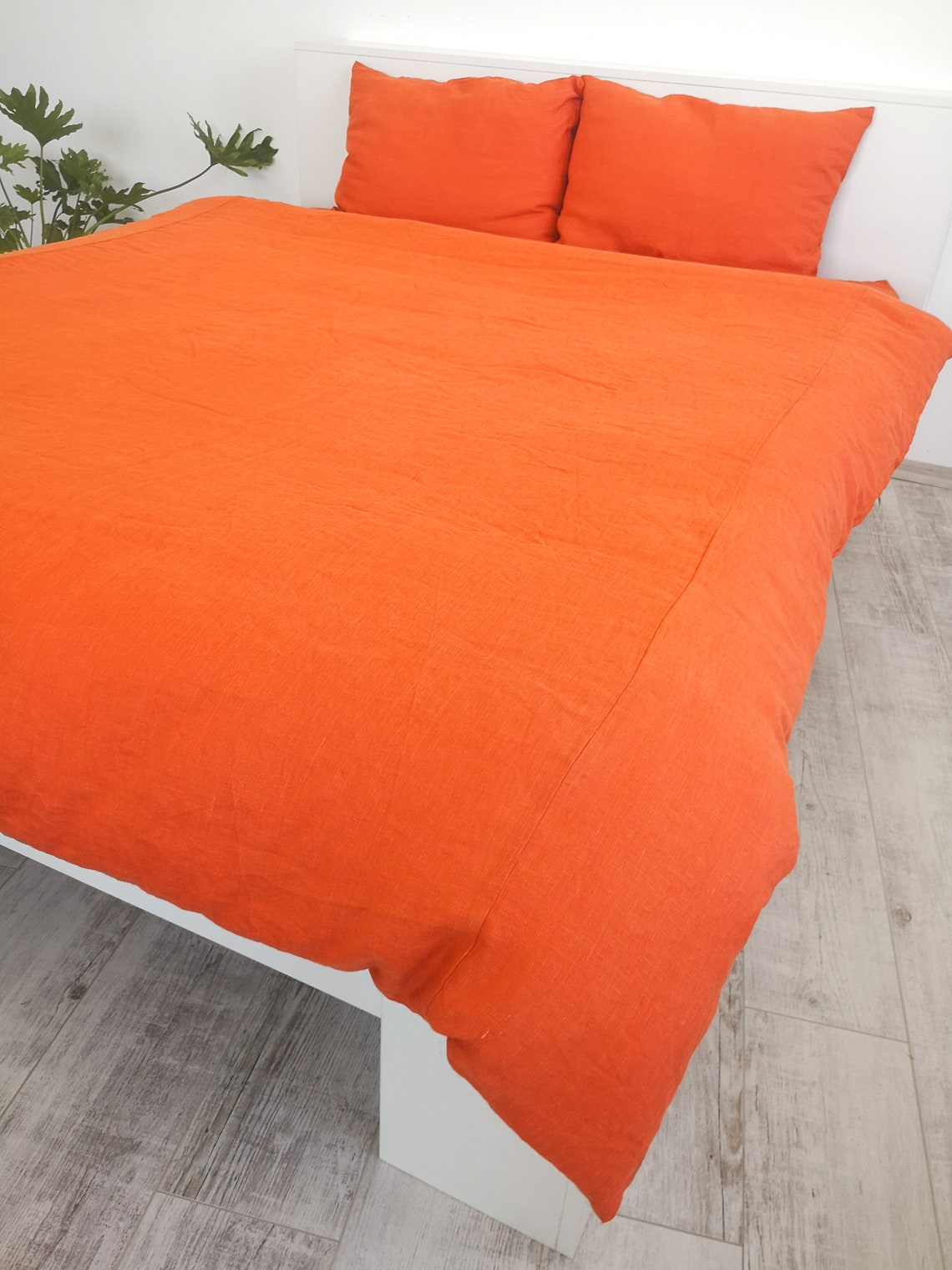 Bright orange linen duvet cover / 1 duvet cover / Softened Etsy