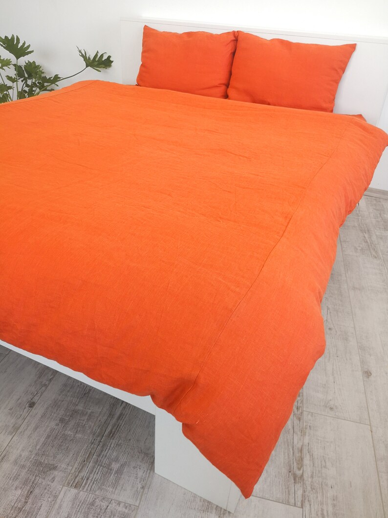 Bright orange linen duvet cover / 1 duvet cover / Softened Etsy