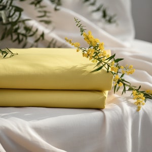 Lemon yellow heavy linen fitted sheet 1 Fitted sheet Softened linen sheet Stonewashed linen Linen bed sheet Deep pocket sheet