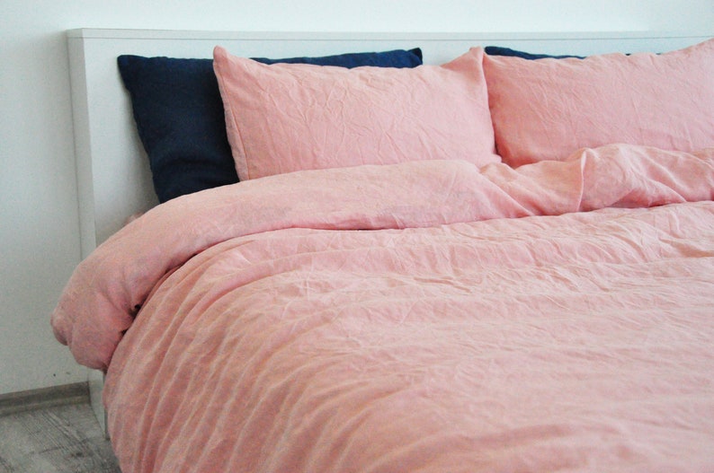 Salmon pink linen bedding set / 1 Duvet cover 2 Pillowcases Etsy