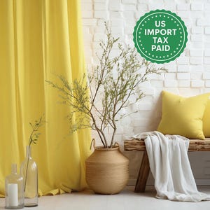 Cortinas de lino pesado de color amarillo limón, regulares y opacas, 2 paneles, sin forro, forro opaco de algodón, lino pesado, tamaño personalizado
