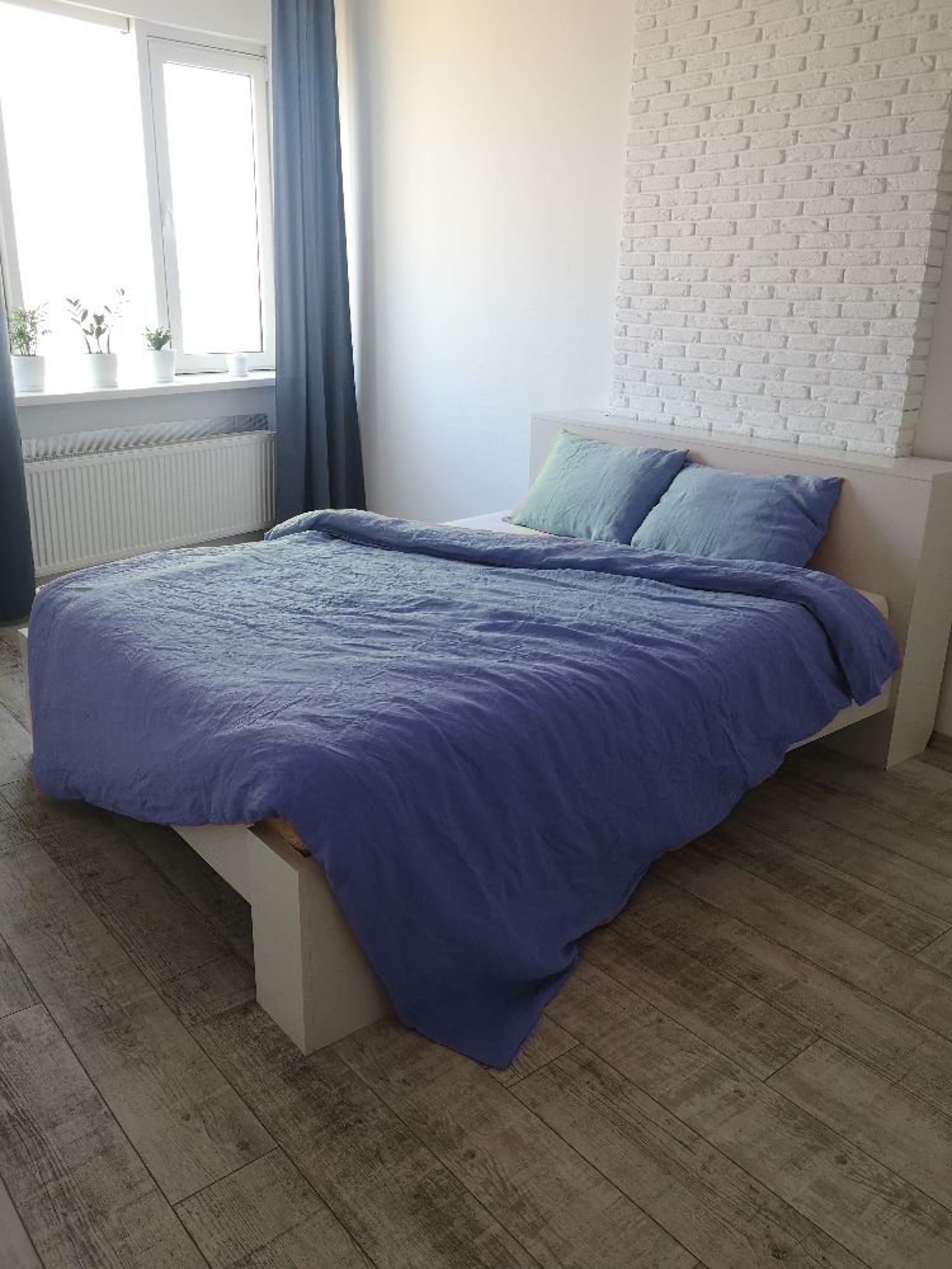 Cornflower blue linen bedding set / 1 Duvet cover 2 Etsy