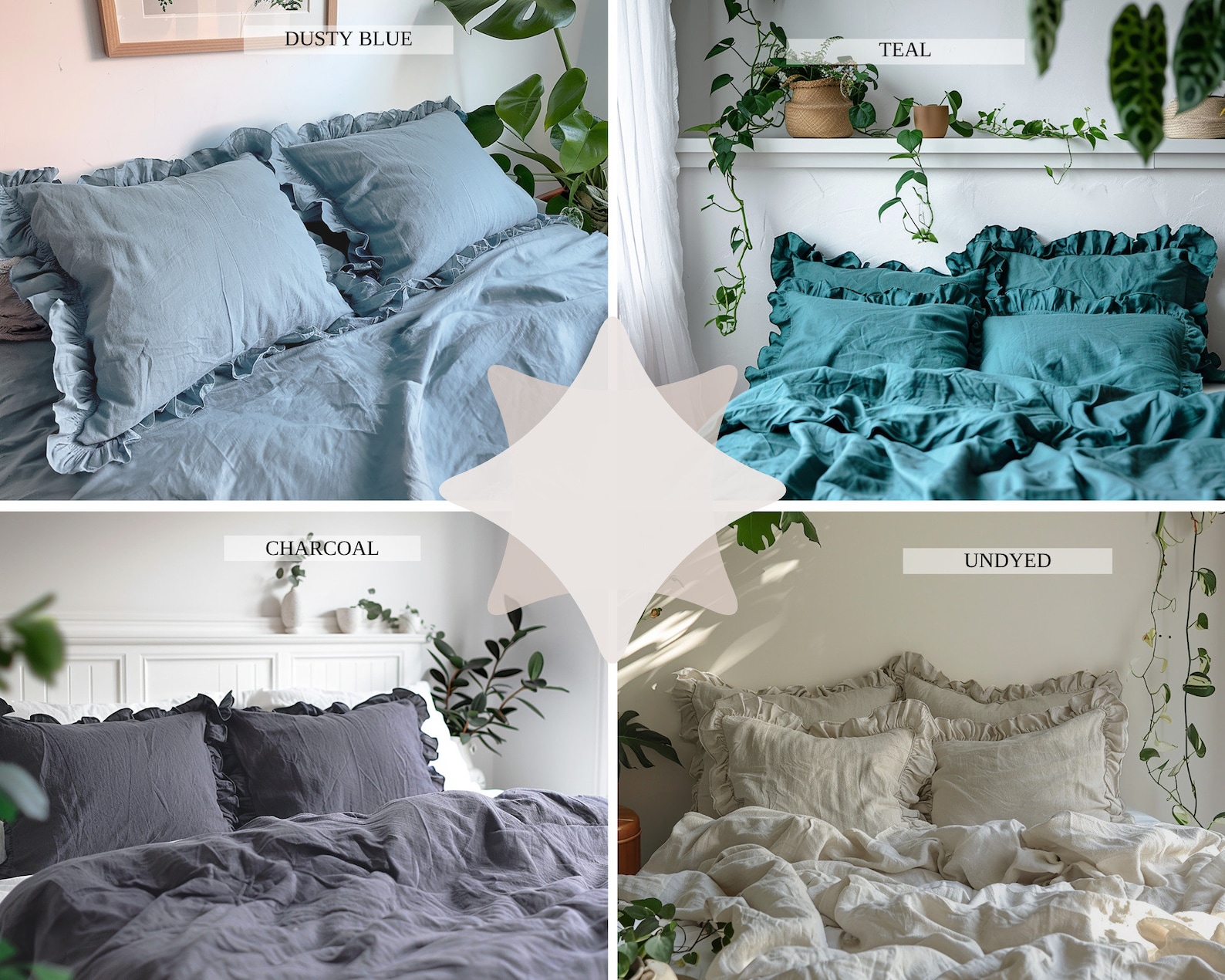 Teal and Other Colors Ruffled Linen Pillow Cover Linen Pillowcase With ...