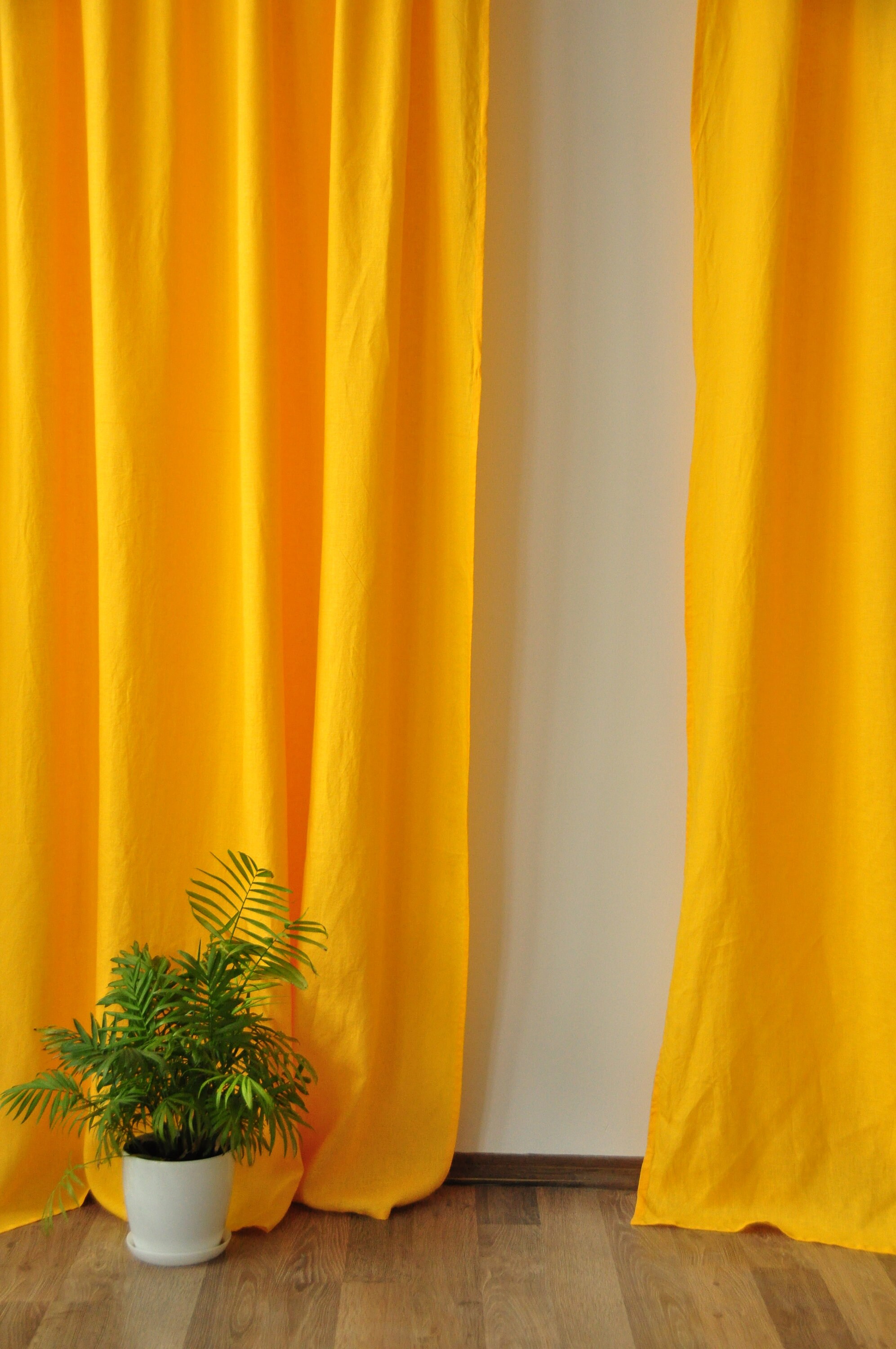 Bright yellow linen curtains / 2 panels / Stonewashed linen Etsy