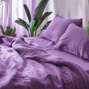 Orchid linen flat sheet 1 Flat sheet Softened purple linen deep pocket sheet Stonewashed violet linen bedsheet Farmhouse decor