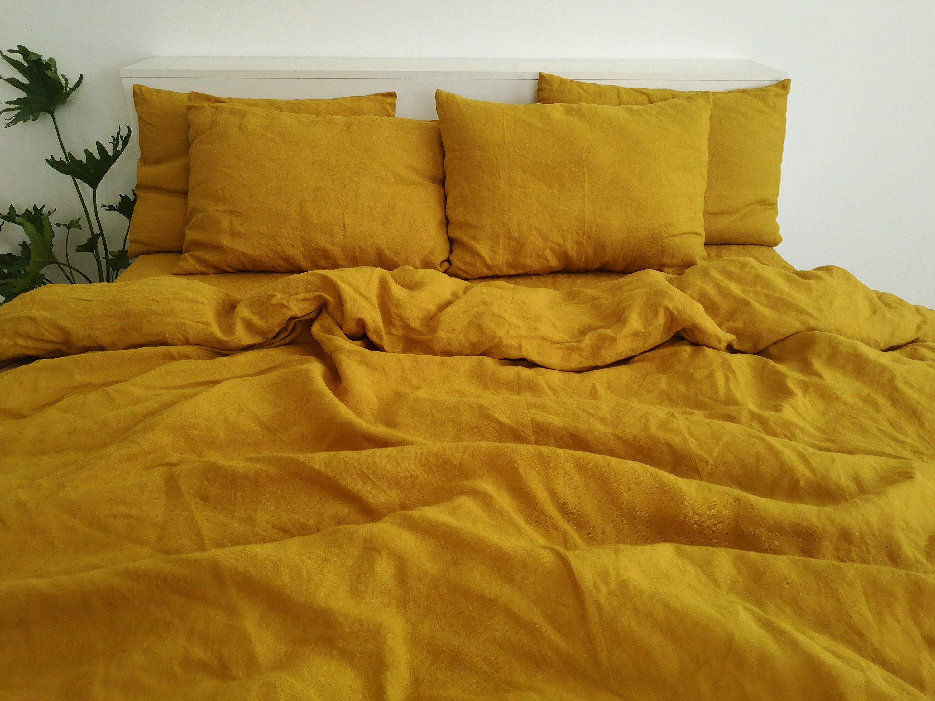 Mustard linen duvet cover set / 1 Duvet cover 2 Pillowcases Etsy