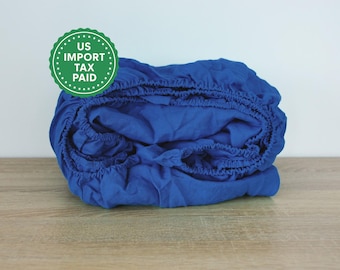 Royal blue linen fitted sheet 1 Fitted sheet Softened linen sheet Stonewashed linen Linen bedsheet Bright blue fitted sheet