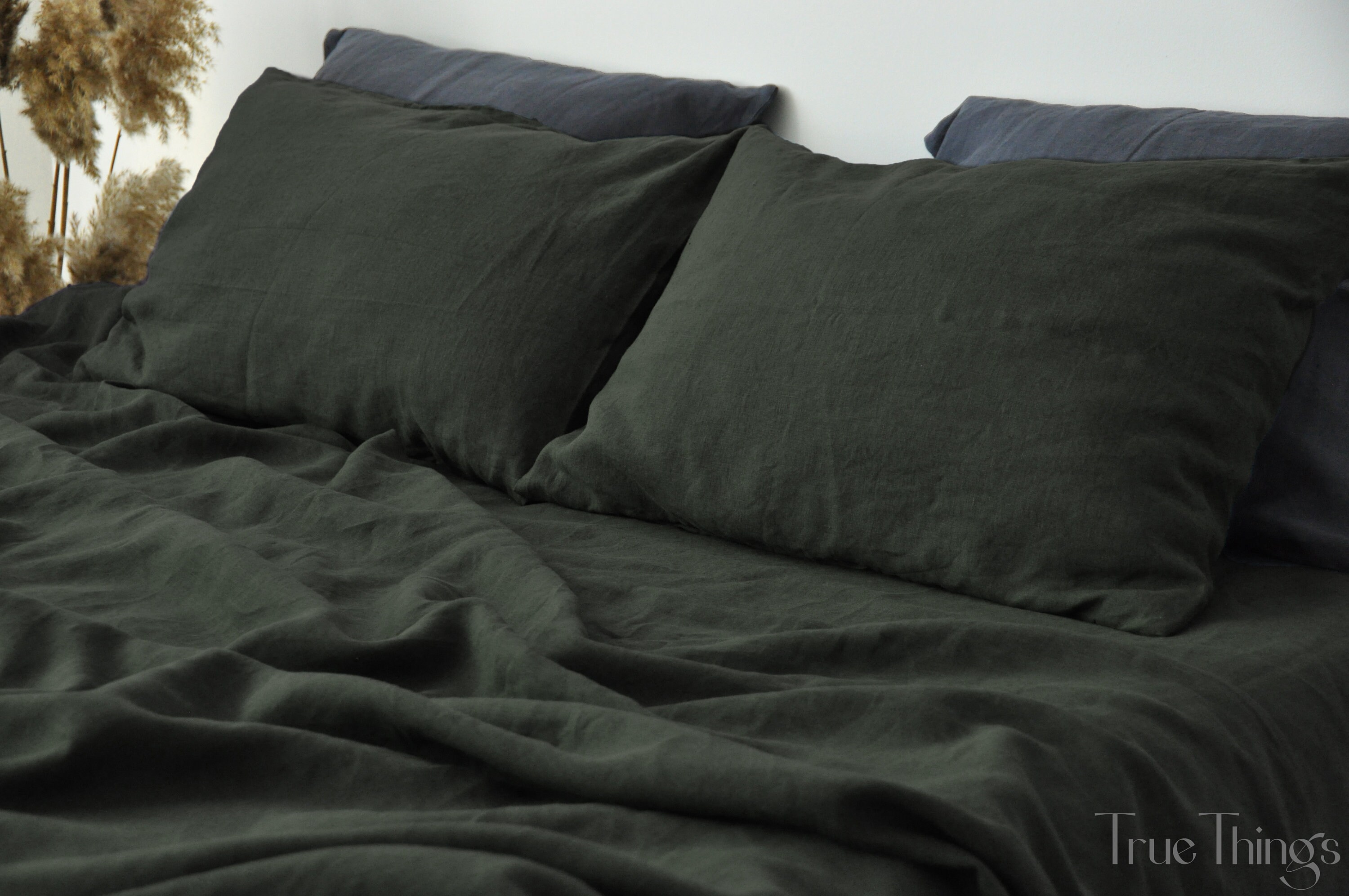 Charcoal Green Linen Sheet Set / 1 Flat Sheet 1 Fitted Sheet Etsy