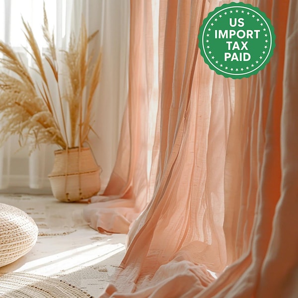 Peach regular and blackout linen curtains 2 panels Unlined Cotton Blackout lining Medium weight linen Custom size