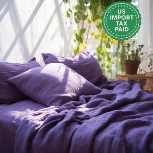 Sábana plana de lino violeta 1 Sábana plana Sábana de lino suavizado Sábana de lino morado lavado a la piedra Sábana de lino lavanda Decoración de granja