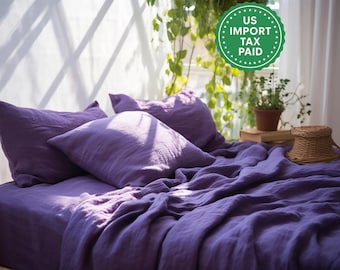 Violet linen flat sheet 1 Flat sheet Softened linen sheet Stonewashed purple linen bed sheet Lavender linen bedsheet Farmhouse decor