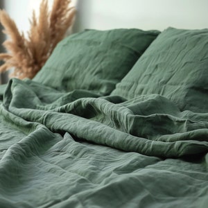 Pine green linen pillowcase 1 Pillowcase Pillow cover King Queen Standard Euro Decorative Square, Custom size Envelope closure