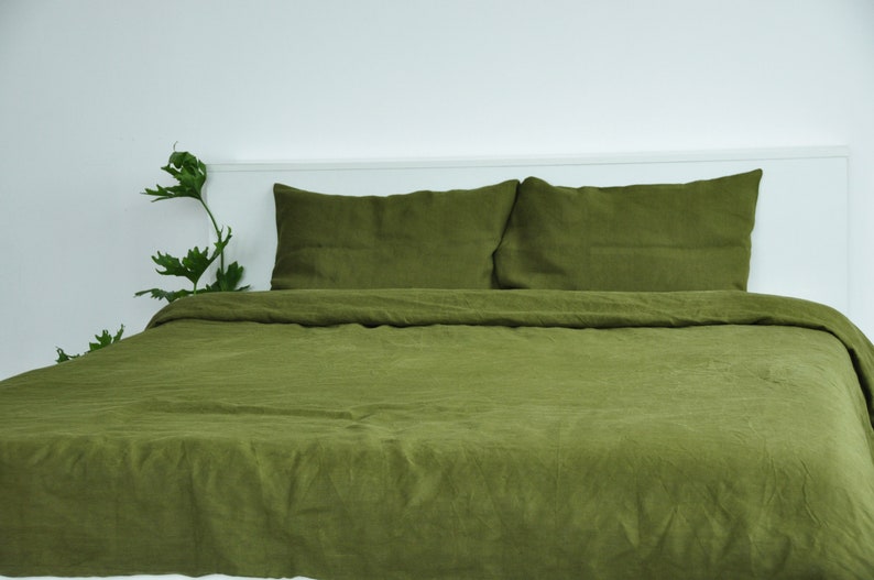 Olive linen duvet cover / 1 duvet cover / Softened linen / Etsy