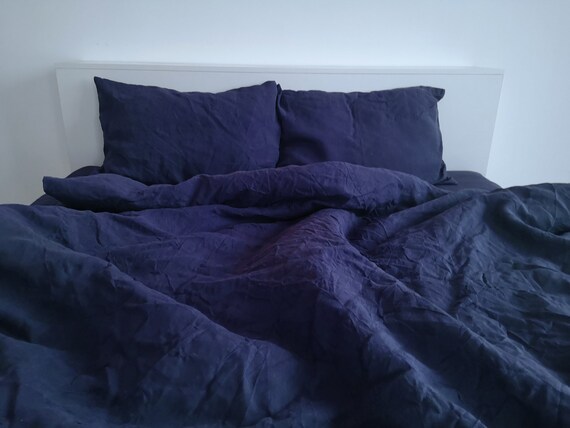 Indigo Blue Linen Bedding Set 1 Duvet Cover 2 Pillowcases - Indigo Blue Bedding Sets Indigo Blue Linen Bedding Set 1 Duvet Cover 2 Pillowcases - Indigo Blue Bedding Sets