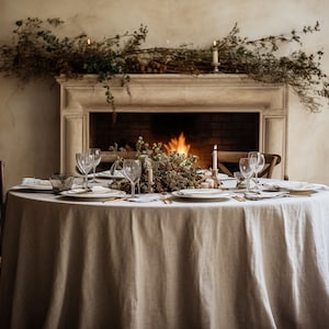 Undyed round linen tablecloth Christmas theme rectangle square tablecloth Beige rustic linen table cloth Stonewashed linen Custom sizes