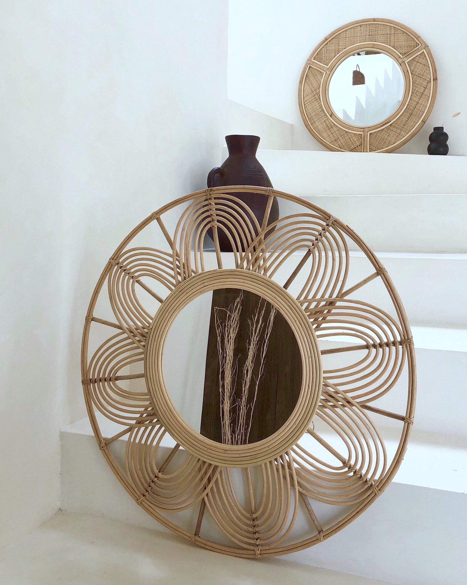 Large Rattan Wicker Mirror / Cane bing Mirror / Bohemian Etsy