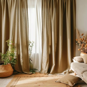 Taupe regular and blackout linen curtains 2 panels Unlined Cotton Blackout lining Medium weight linen Custom size