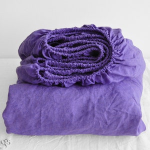 Violet linen fitted sheet 1 Fitted sheet Softened linen sheet Stonewashed linen Linen bedsheet Purple fitted sheet