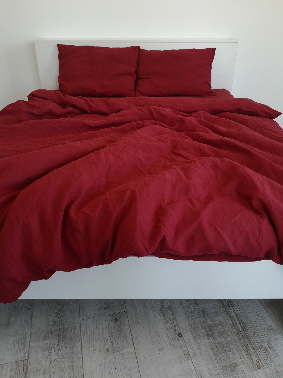 Maroon linen bedding set / 1 Duvet cover 2 Pillowcases / | Etsy