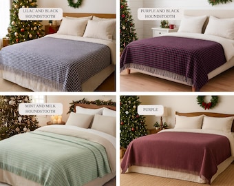 8 colors Houndstooth Plaid Merino Wool Blanket Pure Throw, Ultra Soft Warm Bed Blanket for Home