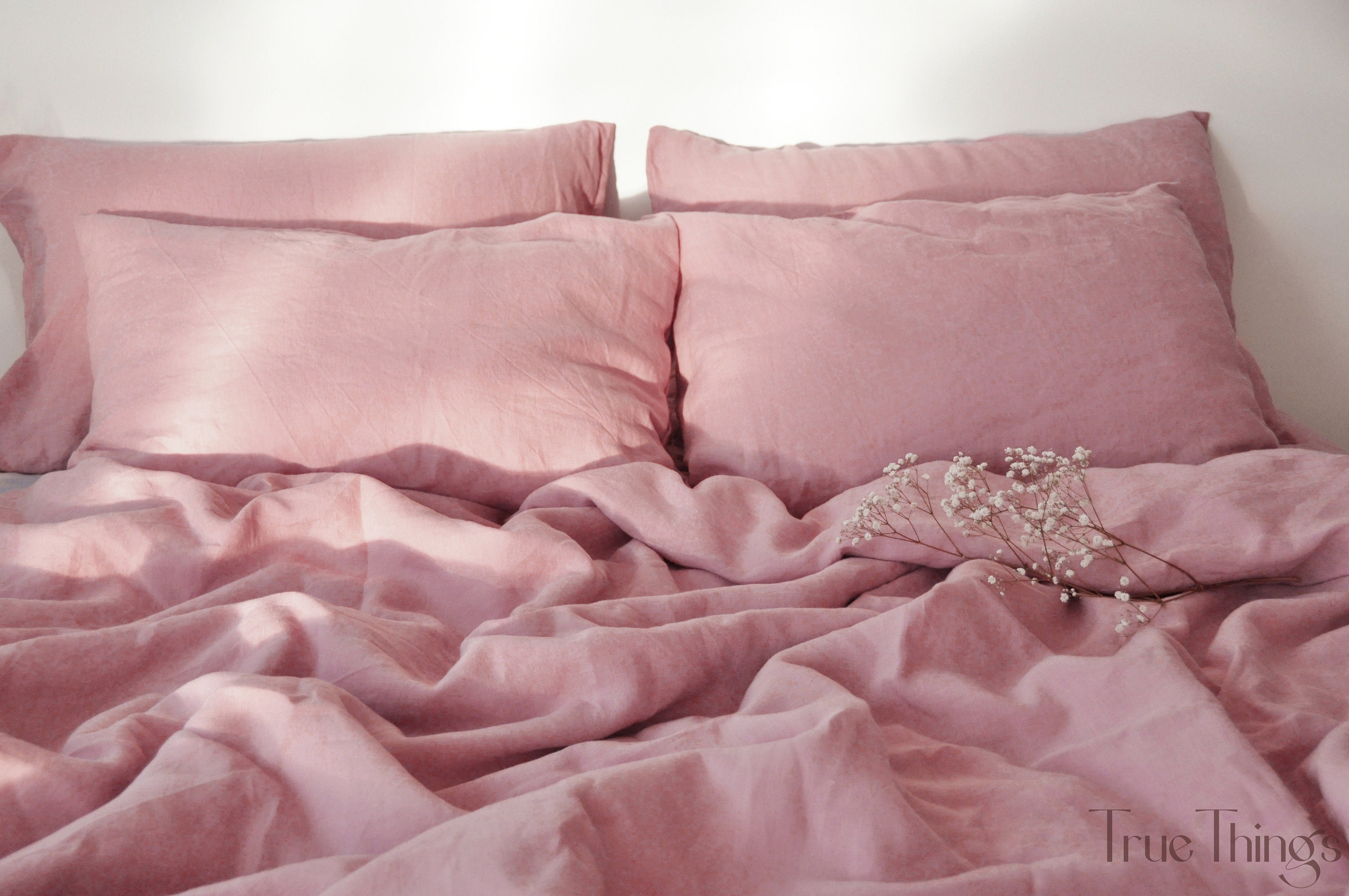 Spelling Arbitrage fictie Rose Pink Linen Bedding Set / 1 Duvet Cover 2 Pillowcases / - Etsy