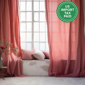 Cortinas de linho rosa ferrugem regulares e blackout 2 painéis sem forro de algodão forro blackout linho de peso médio tamanho personalizado