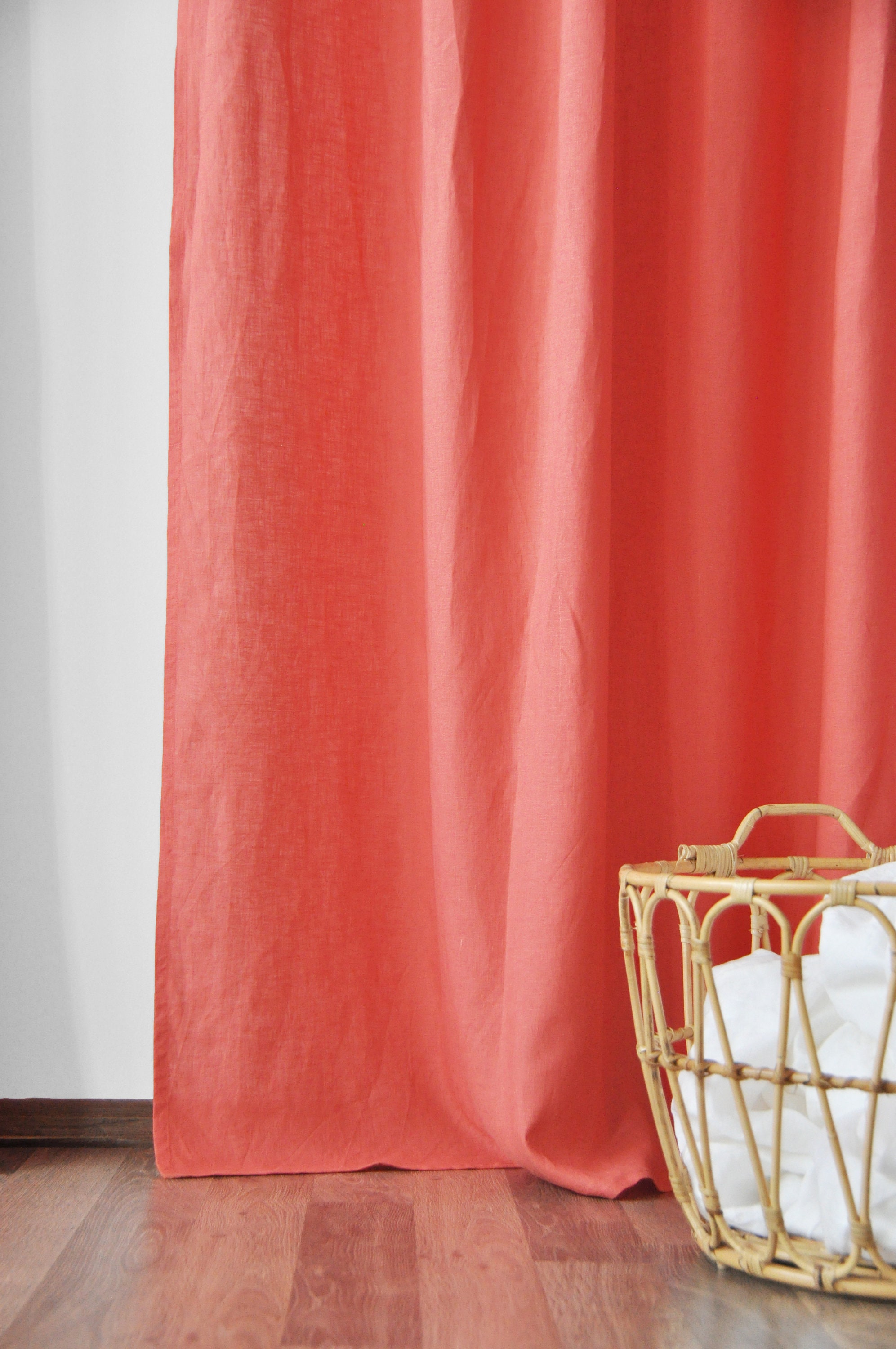 Coral linen curtains / 2 panels / Stonewashed linen curtains / Etsy