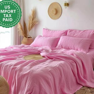 Bubble gum linen sheet set 1 flat sheet and 1 fitted sheet and 2 pillowcases Softened linen bedding Stonewashed Pastel pink bedding set