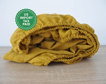 Senffarbenes Leinen Spannbettlaken 1 Spannbettlaken Aufgeweichtes Leinenlaken Stonewashed Leinen Leinen Bettlaken Orangefarbenes Spannbettlaken aus gewaschenem Leinen
