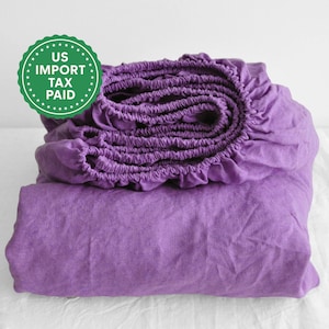 Sábana bajera de lino orquídea 1 Sábana bajera morada Sábana de lino suavizado Lino lavado a la piedra Sábana de lino Decoración de granja